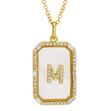 Gold Diamond Initial Glass Pendant Necklace