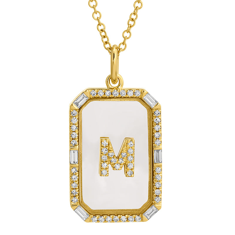 Gold Diamond Initial Glass Pendant Necklace