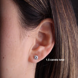 Gold Lab Grown Diamond Three Prong Classic Martini Stud Earrings