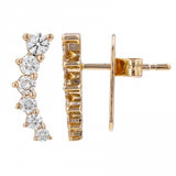 Gold Diamond Three Prong Climber Earrings
