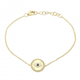 Gold Diamond Disc Blue Sapphire Evil Eye Bracelet