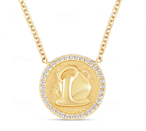 Gold Round Diamond Zodiac Necklace