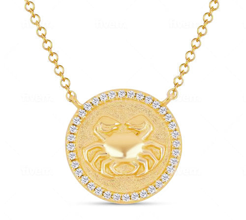 Gold Round Diamond Zodiac Necklace
