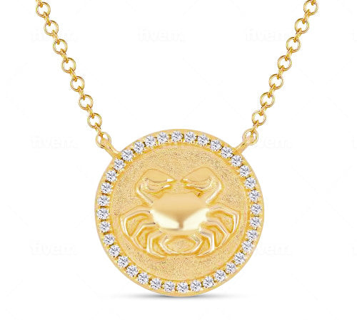 Gold Round Diamond Zodiac Necklace