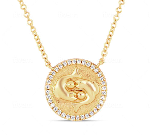 Gold Round Diamond Zodiac Necklace