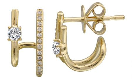 Gold Double Cage Diamond Lobe Earrings