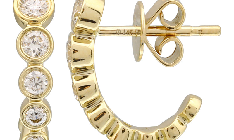 Gold Diamond Bezel Half Hoop Earrings