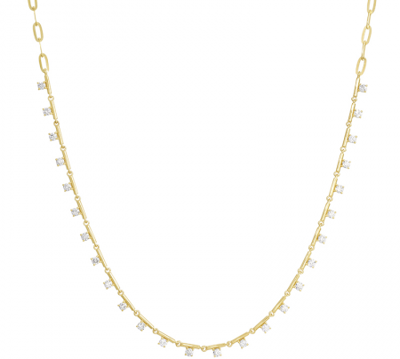 Gold Multi Bar Round Diamond Drop Necklace