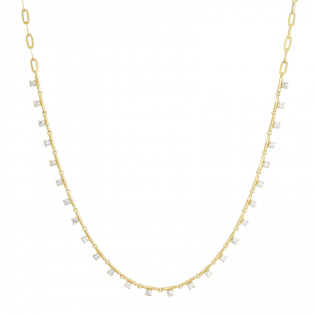 Gold Multi Bar Round Diamond Drop Necklace