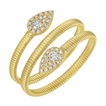 Gold Textured Three Wrap Pave Diamond Pear Ring