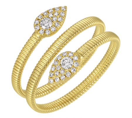 Gold Textured Three Wrap Pave Diamond Pear Ring