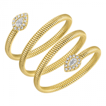 Gold Textured Four Wrap Pave Diamond Pear Ring
