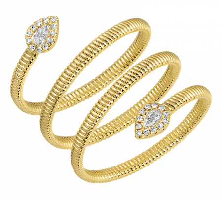 Gold Textured Four Wrap Pave Diamond Pear Ring