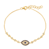 Gold Diamond Blue Sapphire Evil Eye Bezel Bracelet