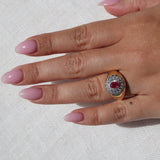 Gold Diamond Ruby Dome Ring