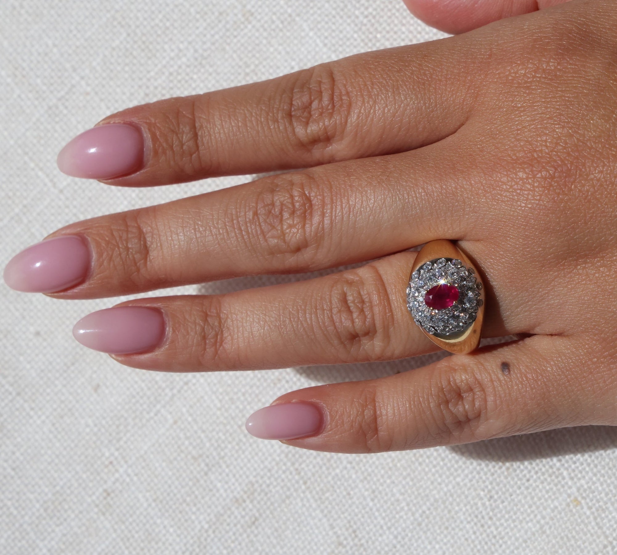 Gold Diamond Ruby Dome Ring