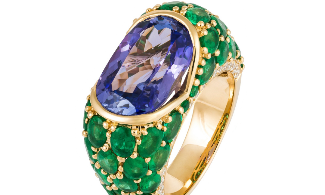 Gold Diamond Emerald Tanzanite Ring