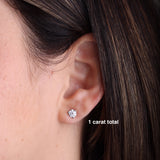 Gold Lab Grown Diamond Three Prong Classic Martini Stud Earrings