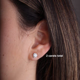 Gold Lab Grown Diamond Three Prong Classic Martini Stud Earrings