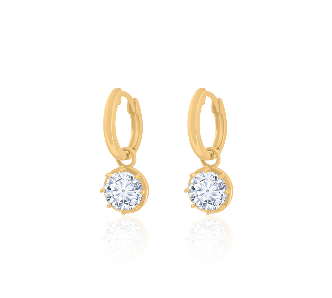Gold Lab Grown Round Charm Earrings