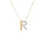 Gold Half Diamond Initial Pendant Necklace