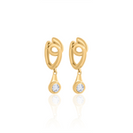 Gold Bezel Diamond Drop Twist Hoop Earring