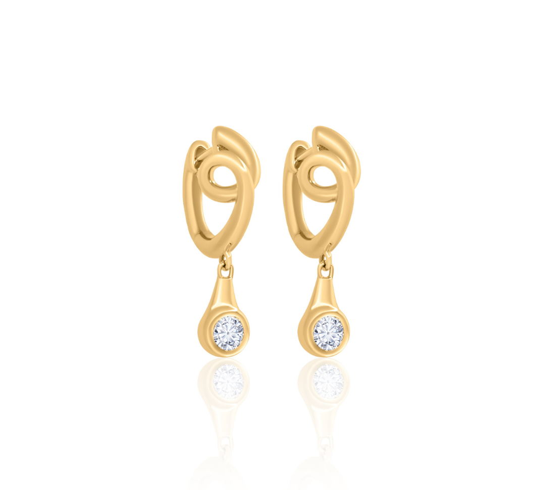 Gold Bezel Diamond Drop Twist Hoop Earring