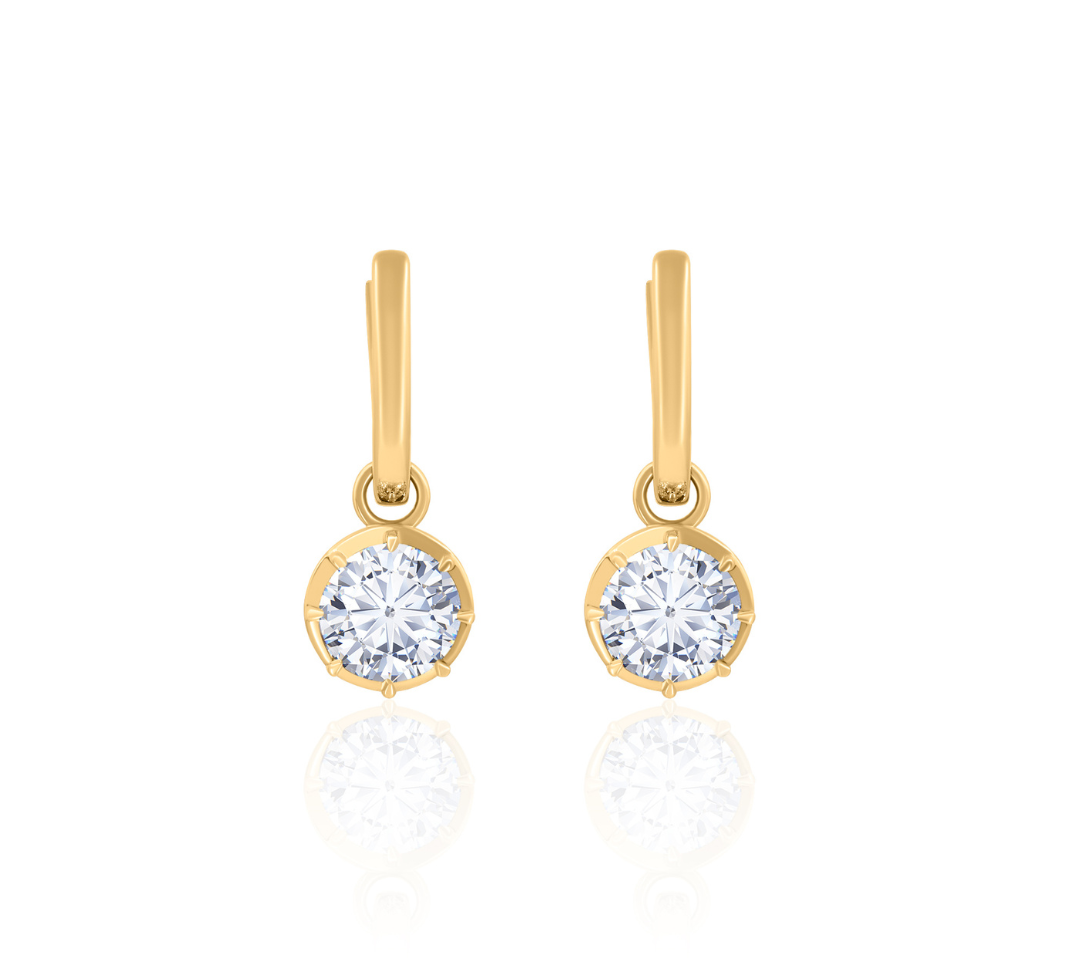 Gold Lab Grown Round Charm Earrings