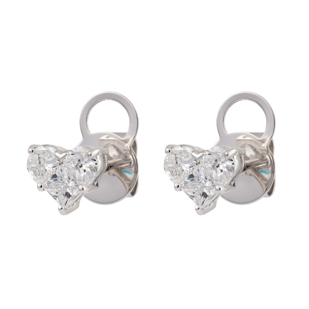 Gold Diamond Prong Heart Earring Stud - Fine Jewelry