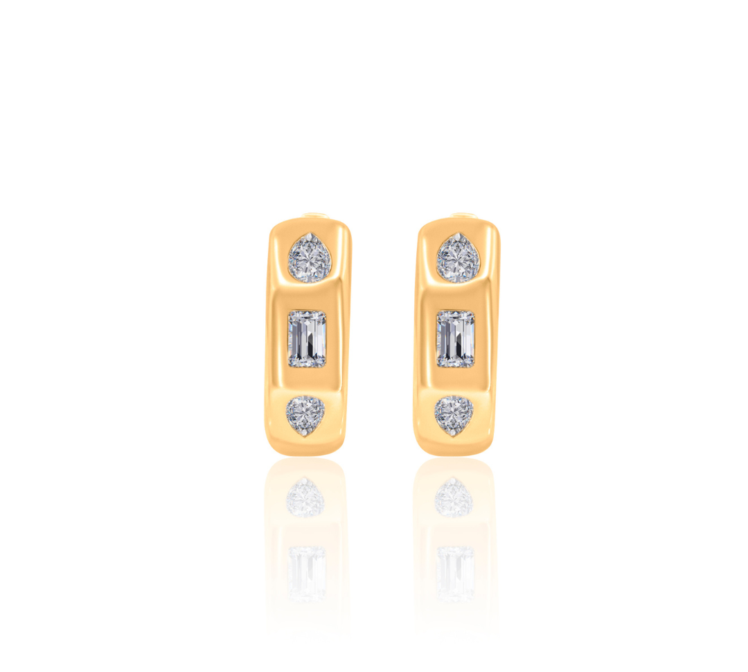 Gold Diamond Multi Shape Hoop Earrings