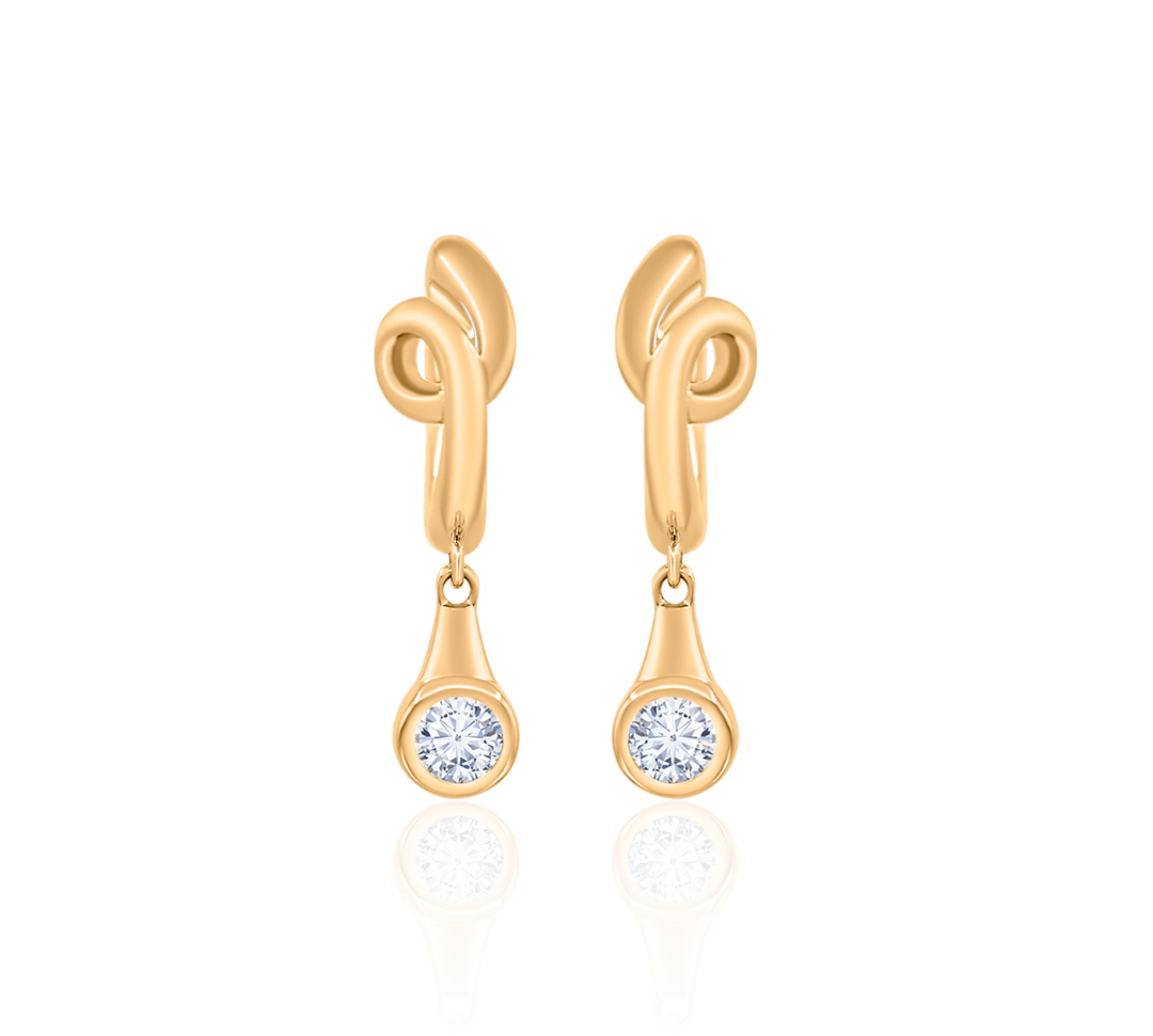 Gold Bezel Diamond Drop Twist Hoop Earring