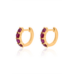 Gold Ruby Four Prong Hoop Earring