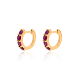 Gold Ruby Four Prong Hoop Earring