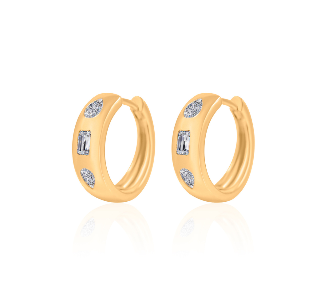 Gold Diamond Multi Shape Hoop Earrings
