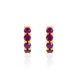 Gold Ruby Four Prong Hoop Earring