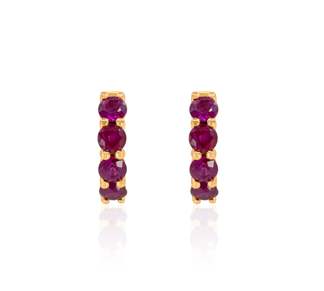 Gold Ruby Four Prong Hoop Earring