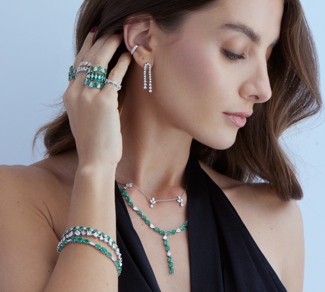 Gold Emerald Long Lariat Necklace by Monisha Melwani