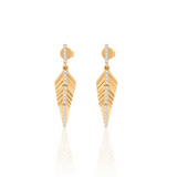 Gold Diamond Feather Drop Earring