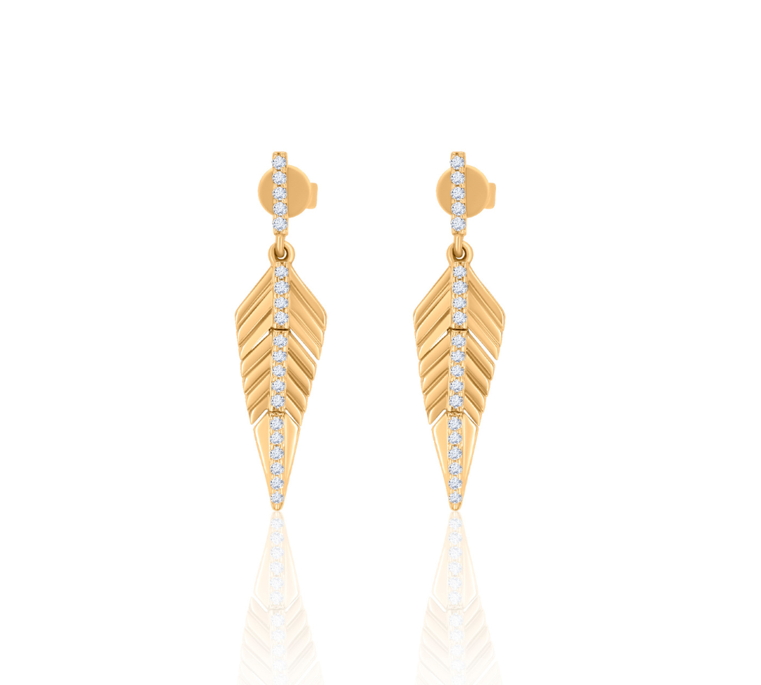 Gold Diamond Feather Drop Earring