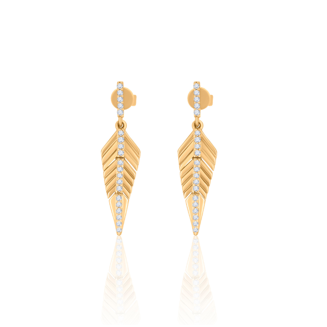 Gold Diamond Feather Drop Earring