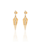Gold Diamond Feather Drop Earring
