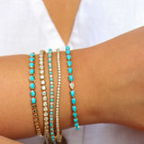 Gold Turquoise Pear Shape Diamond Paperclip Chain Bracelet