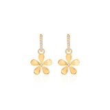 Gold Diamond Flower Charm Hoop Earrings