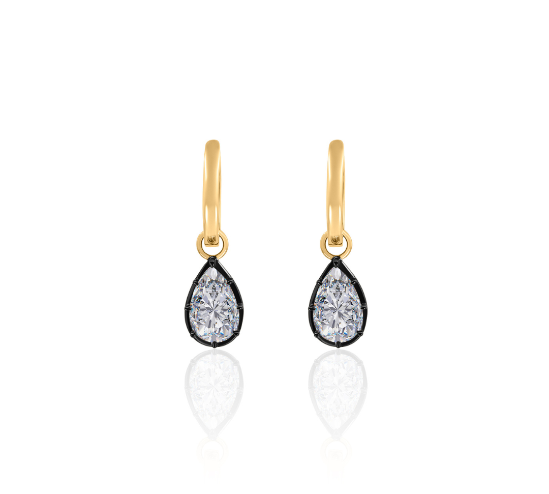 Gold Lab Grown Pear Black Rhodium Charm Earring