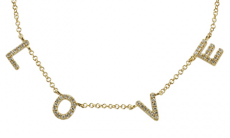 Gold Diamond Word Spaced Love Necklace by Monisha Melwani Fine Jewelry