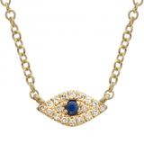 Gold Diamond & Sapphire Mini Evil Eye Necklace