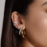 Gold Diamond Double Line Open Hoop Earrings