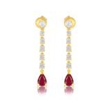 Gold Diamond Drop Ruby Pear Drop Earring