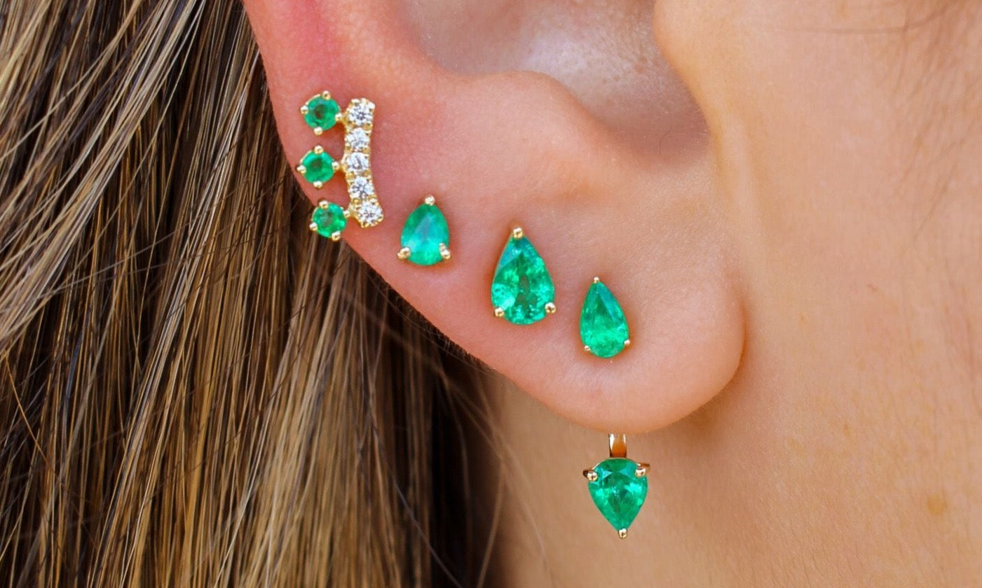 Gold Emerald Large Pear Stud Earring by Monisha Melwani Fine Jewelry
