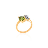 Gold Lab Grown Diamond And Peridot Two Shape Ring